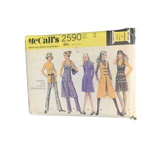 Vintage McCalls 2590 Misses Pants Shirt Dress Skirt Vest Sewing Pattern Size 12